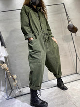 Retro Personality Lapel Collar Solid Color Jumpsuit